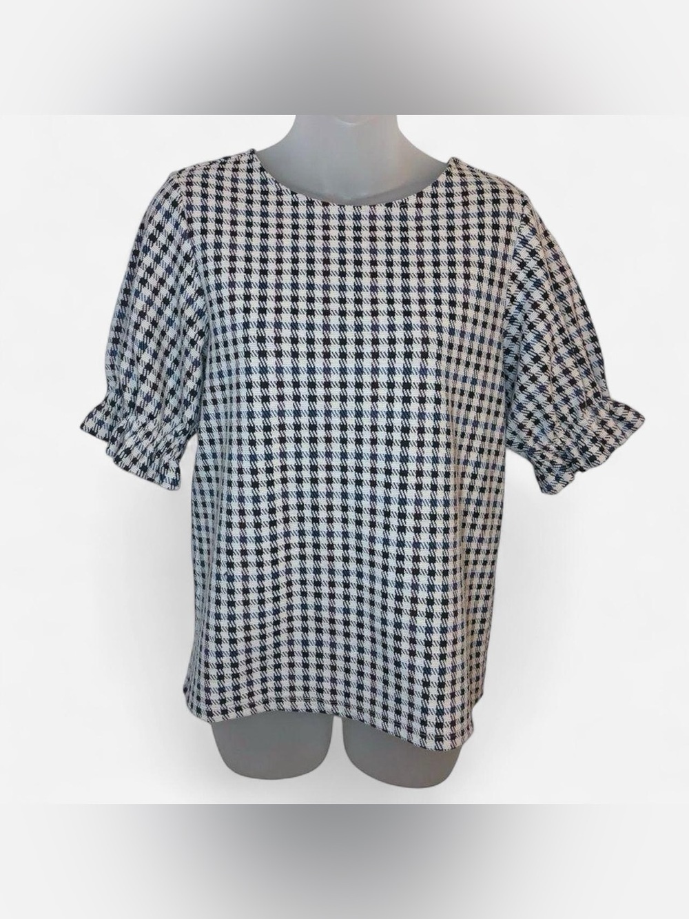 Ann Taylor Plaid Check Ruffle Sleeve Top Size Small